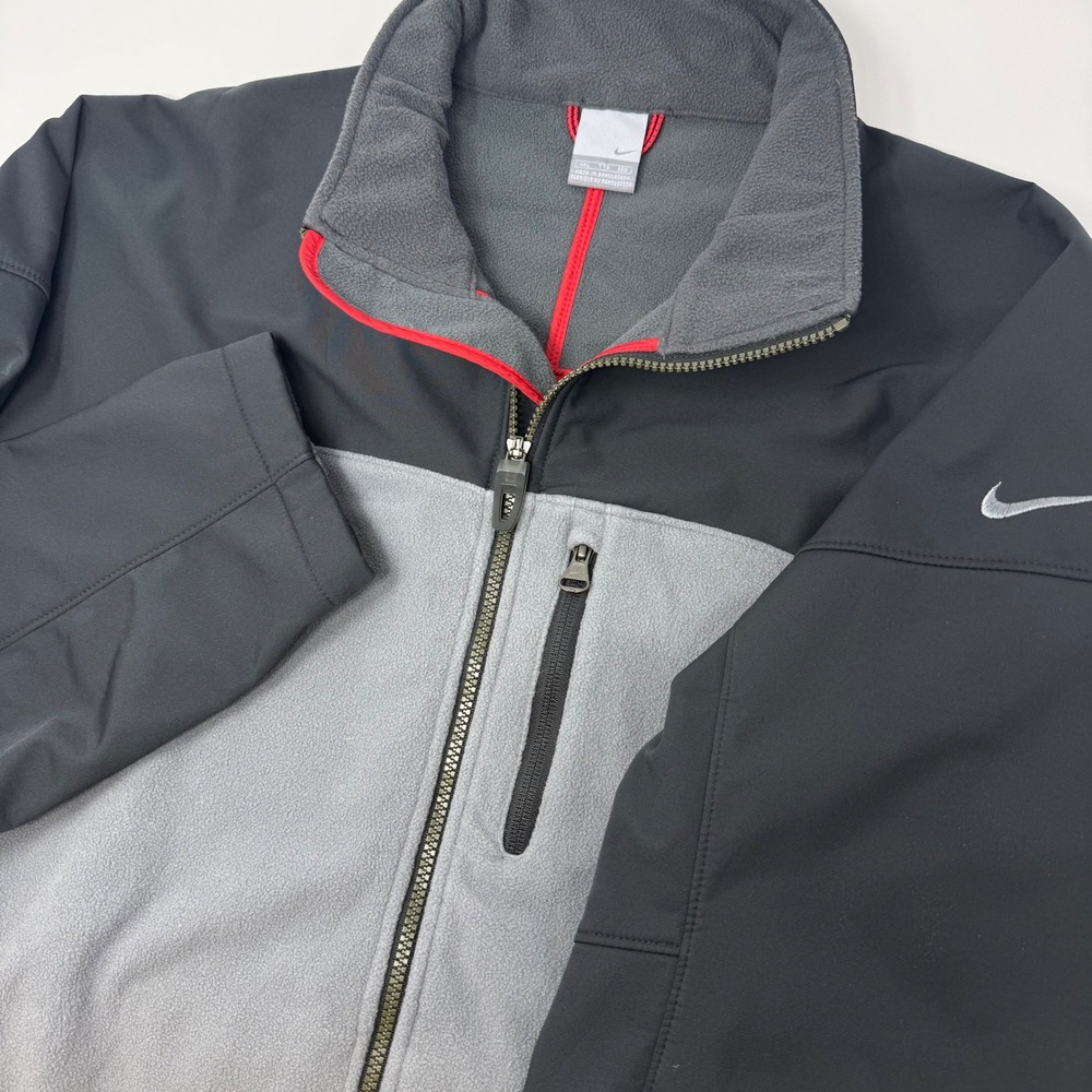 Nike Mens XXL Full Zip Softshell Fleece Jacket Black Grey Mock Neck RN56323